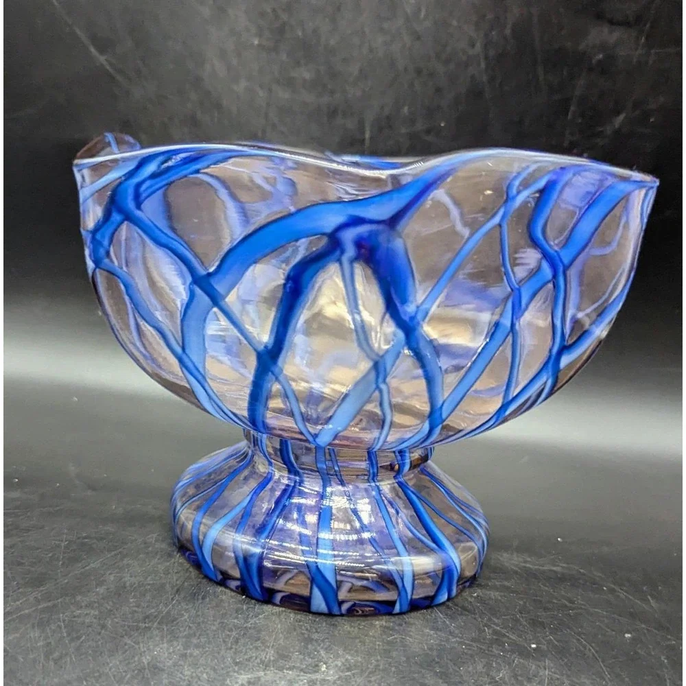 Vintage 1930's Ernst Steinwald & Co.  Czech Bohemian Glass Blue Splatter Bowl 6